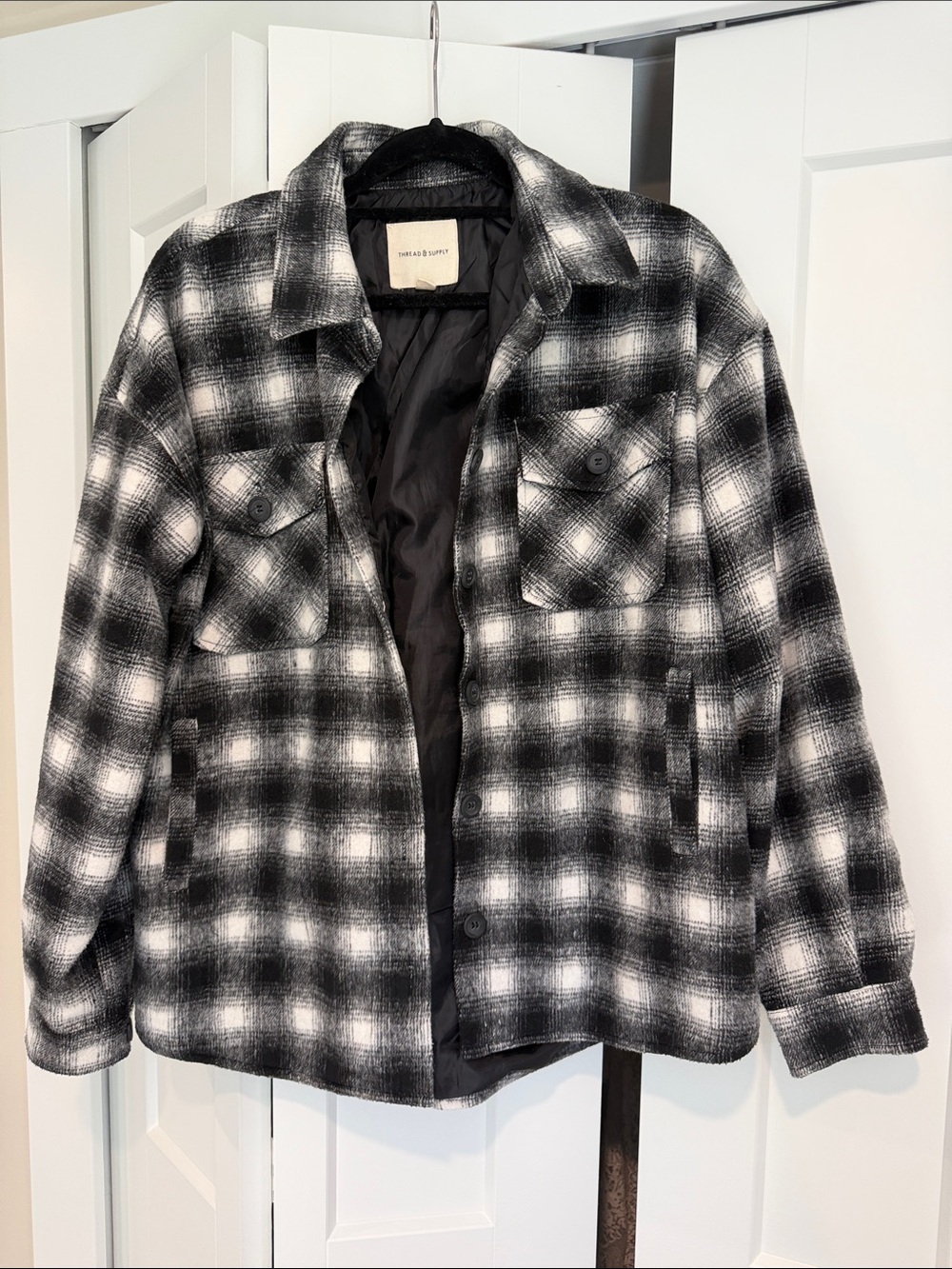 Thread & Supply Black & White Plaid Quilted Shirt Jacket